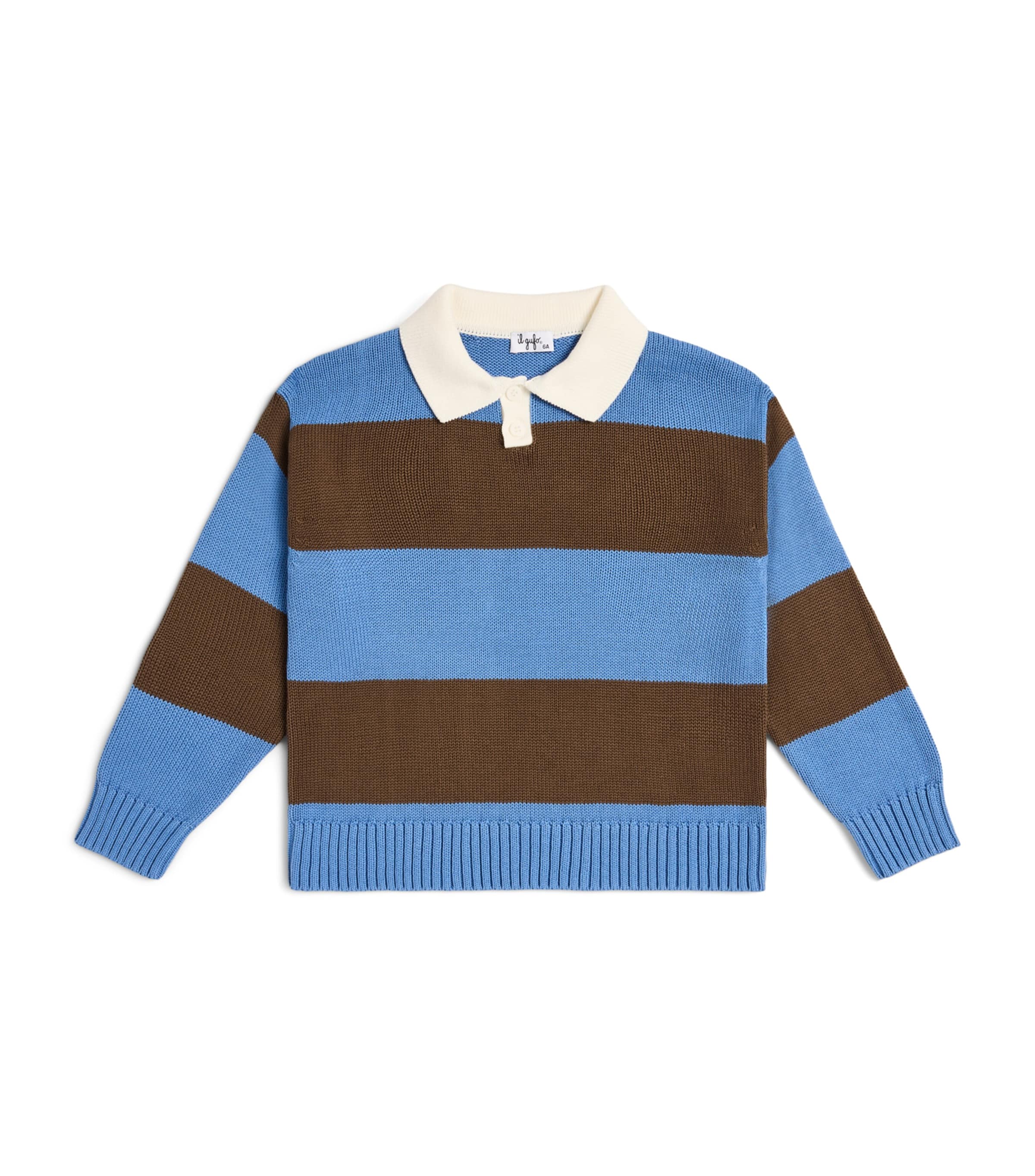 Il Gufo Cotton Stripe Polo Sweater (6 Months - 14 Years) Tortora/blu