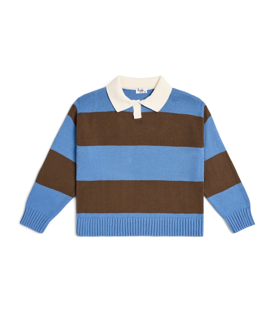Il Gufo Cotton Stripe Polo Sweater (6 Months - 14 Years) Tortora/blu
