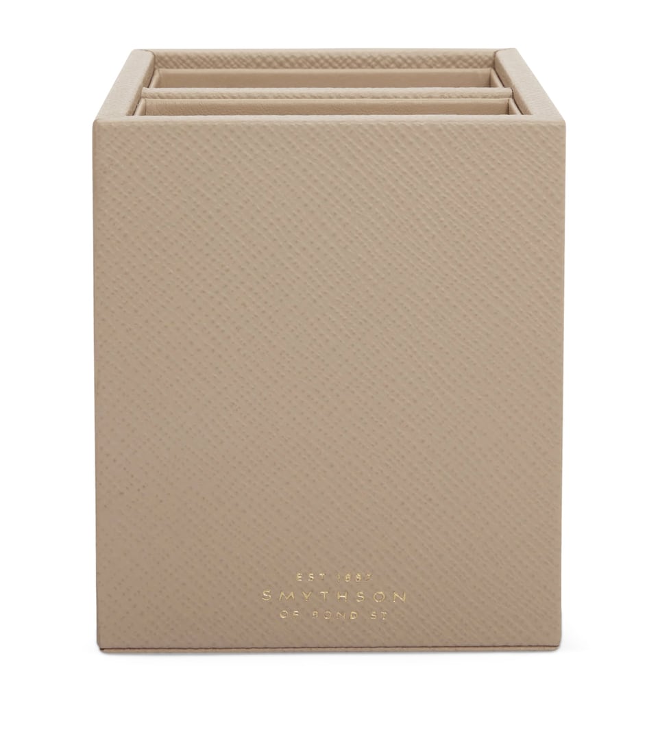 Smythson Panama Leather Pen Pot Sandstone