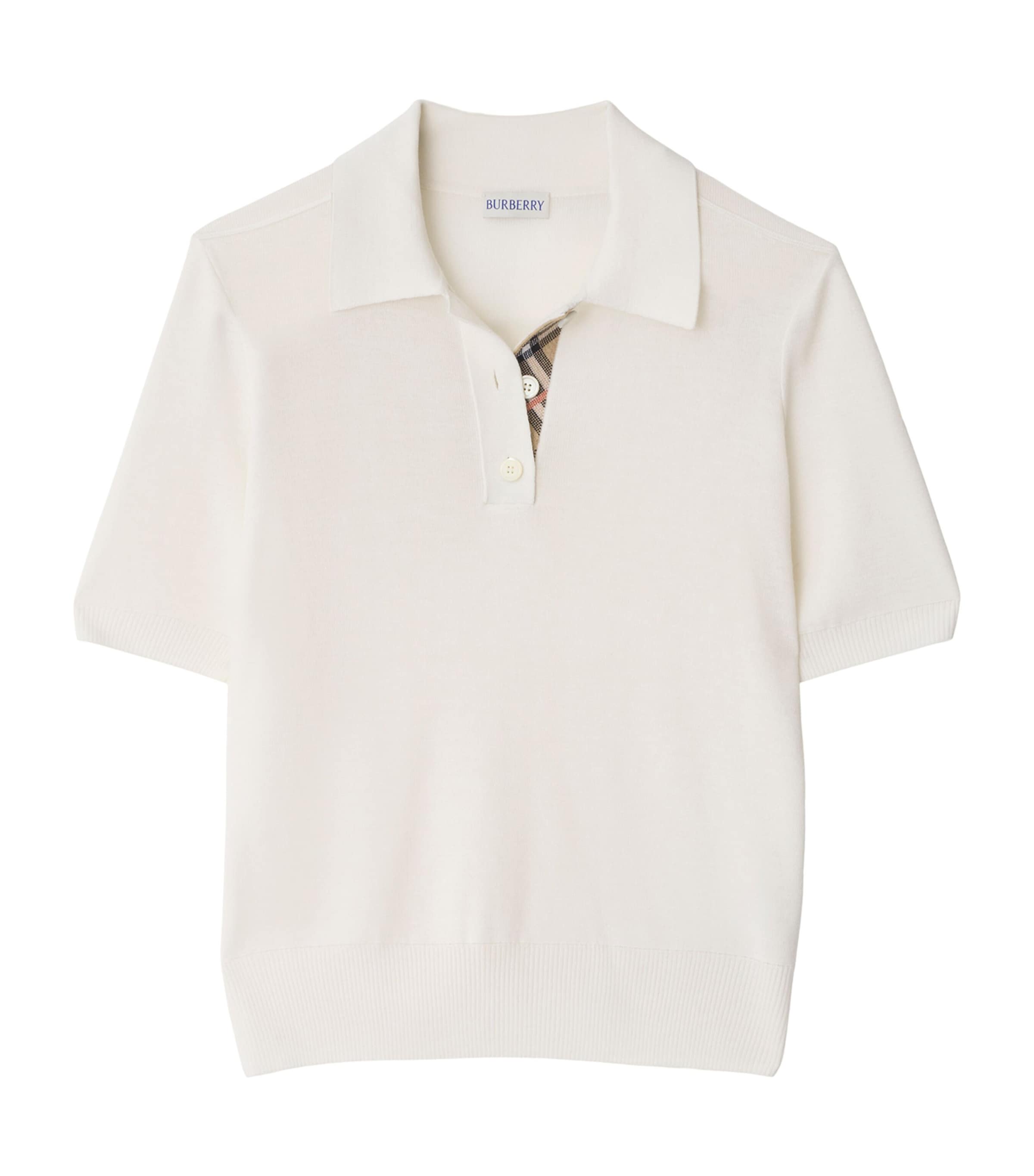 Burberry Womens Wool Check-Trim Polo Shirt Chalk