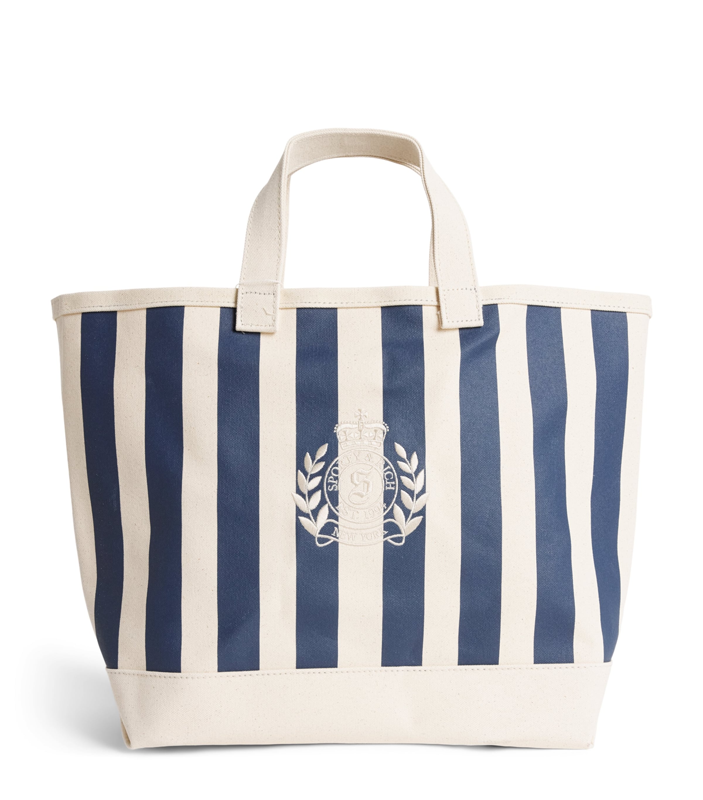 Sporty & Rich Cotton NY Crest Tote Bag Ntrl/lght Nvy Ntrl