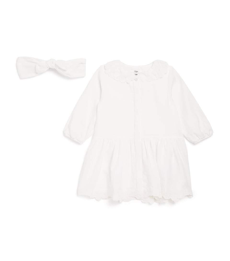 Cotton Embroidered Dress and Headband Set (1-18 Months)