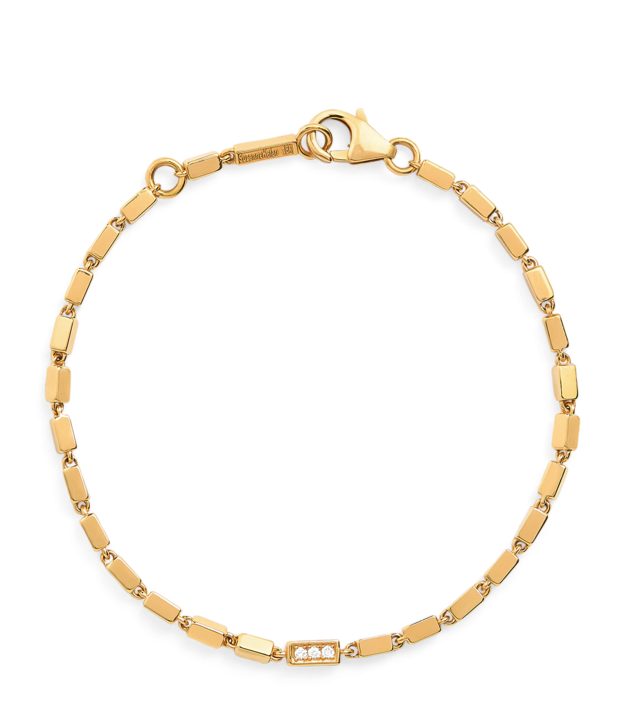 Yellow Gold and Diamond Block Chain Bracelet