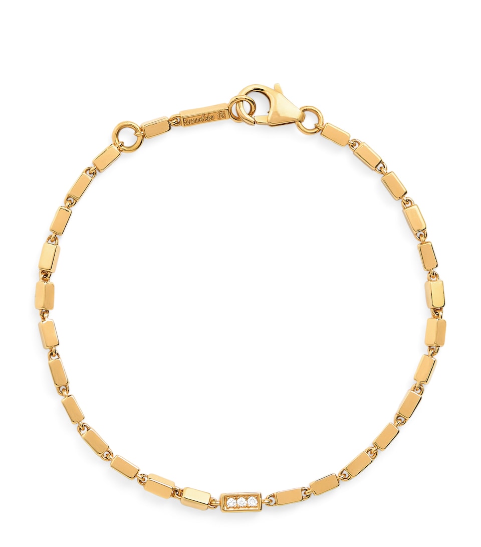 Yellow Gold and Diamond Block Chain Bracelet