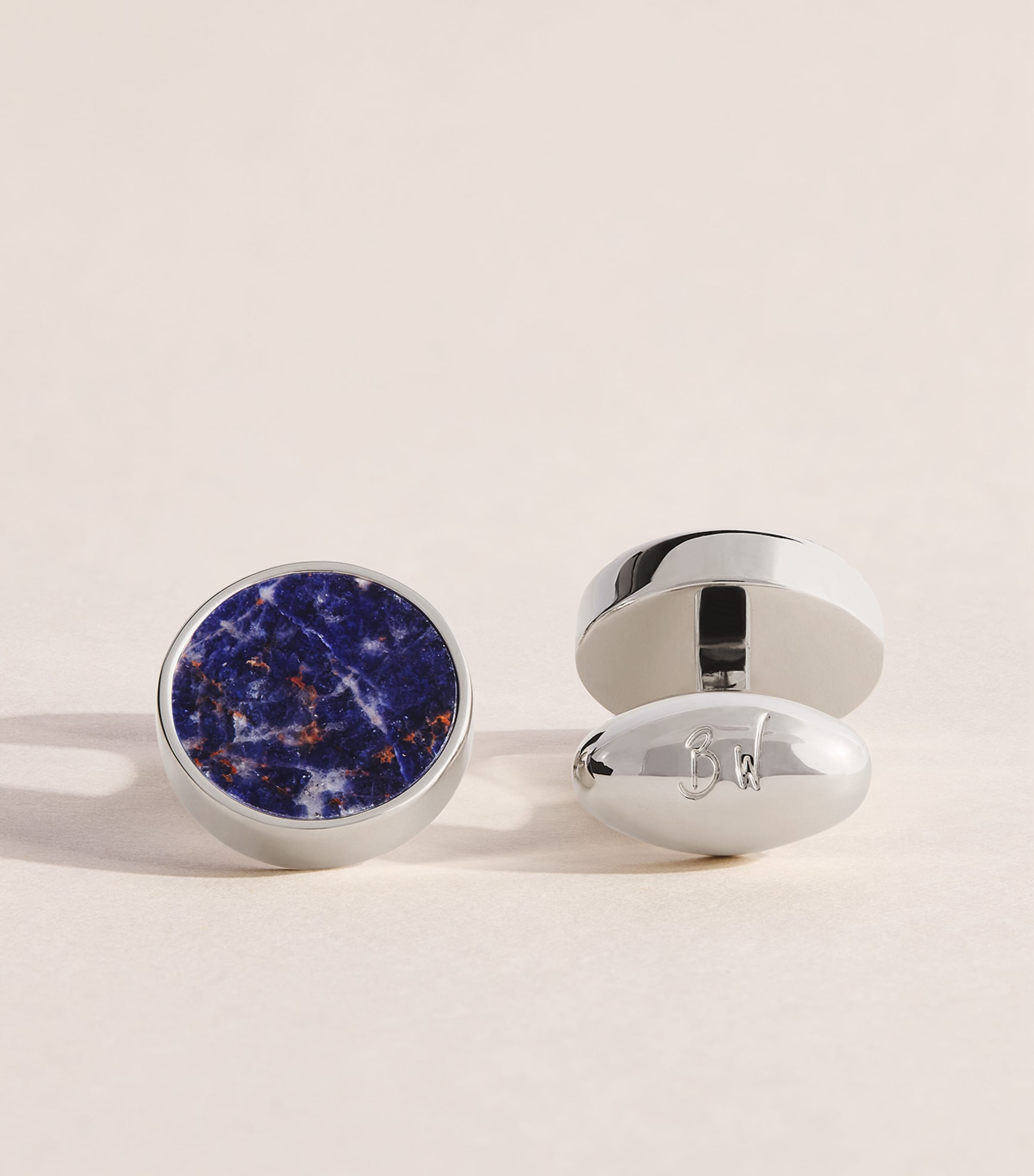Babette Wasserman Rhodium-Plated Sodalite Deco Cufflinks Sodalite