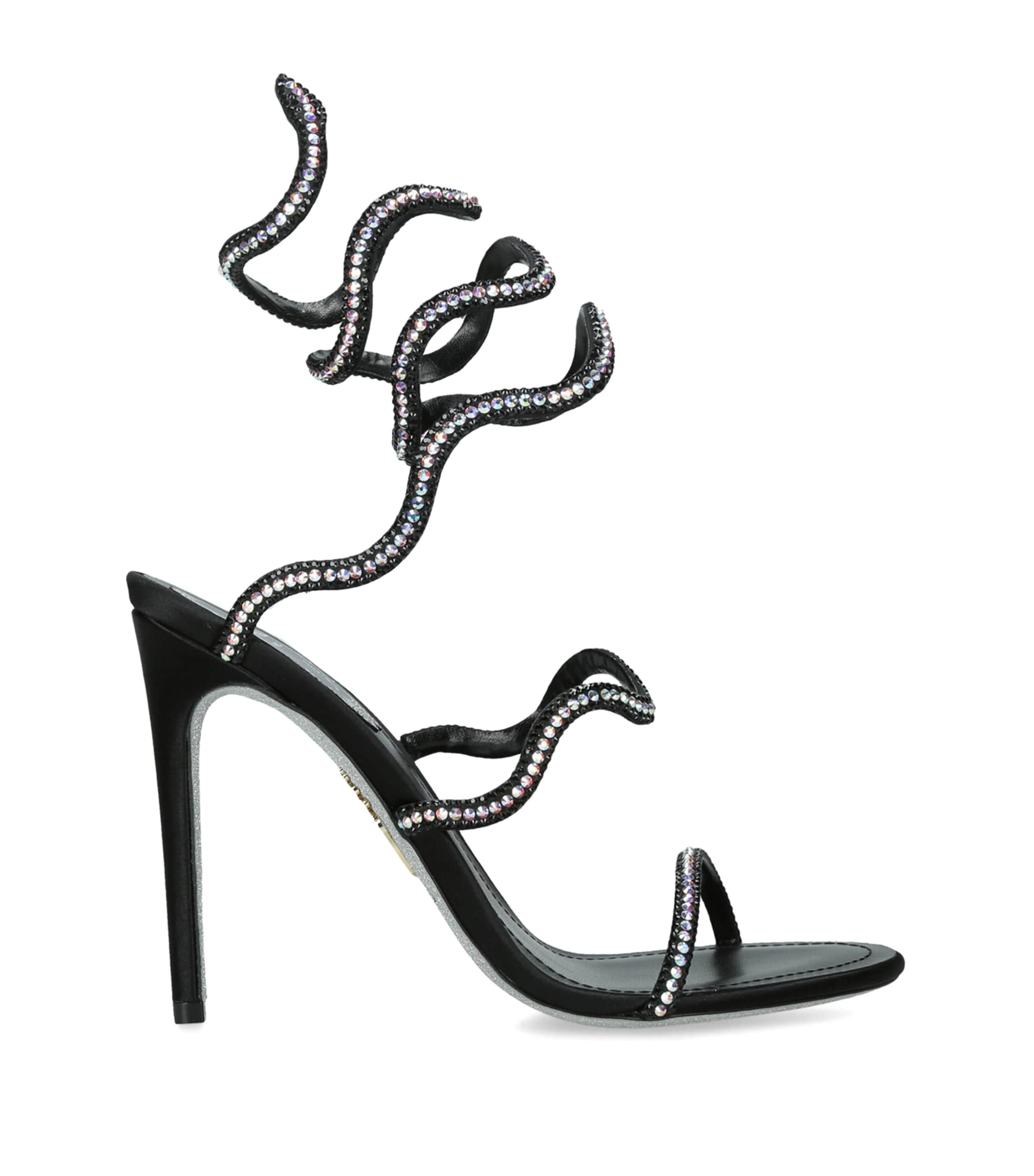 René Caovilla Embellished Wave Heeled Sandals 105 Blk/other
