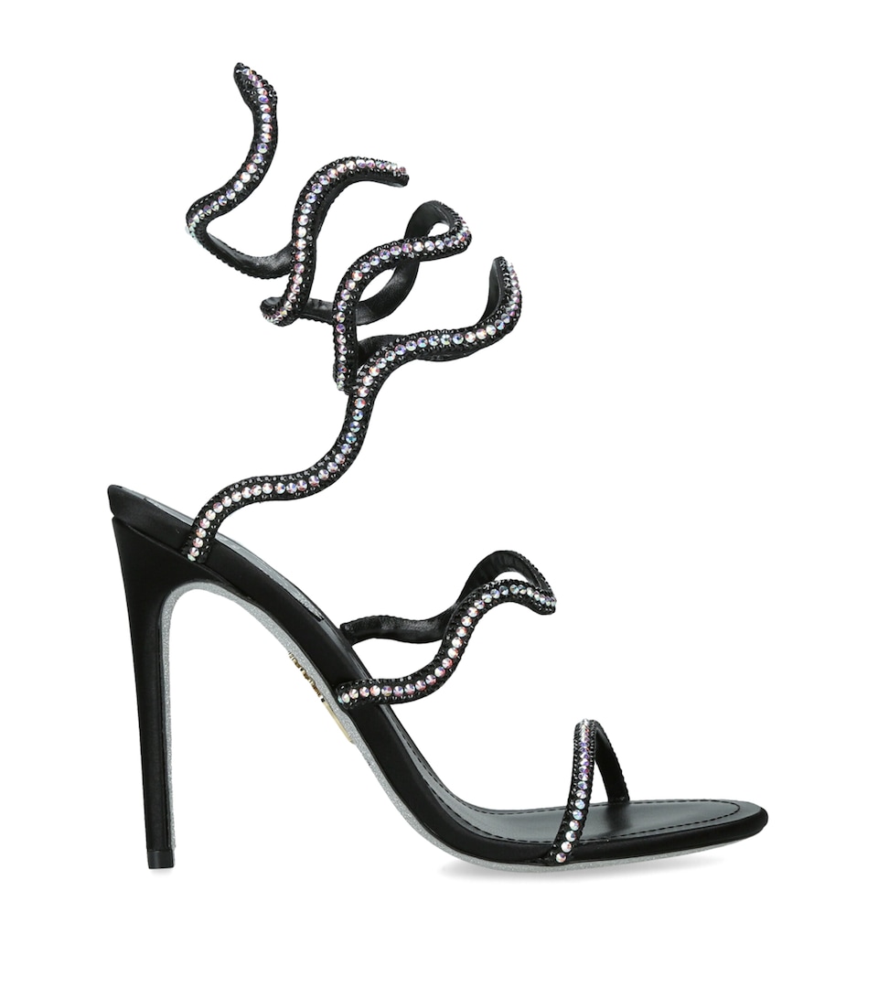 René Caovilla Embellished Wave Heeled Sandals 105 Blk/other