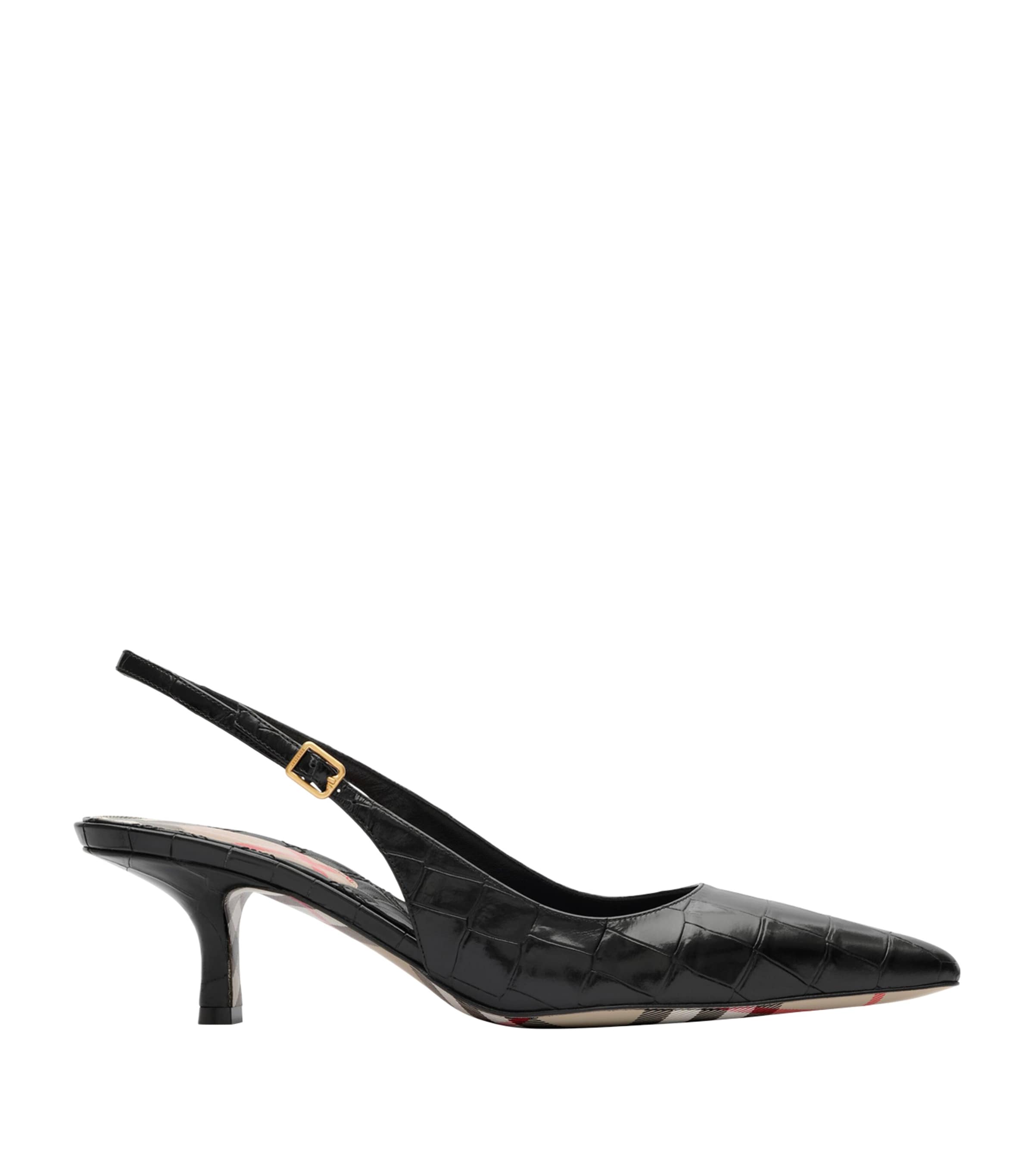Burberry Leather Croc-Embossed Dame Slingback Pumps 55 Black