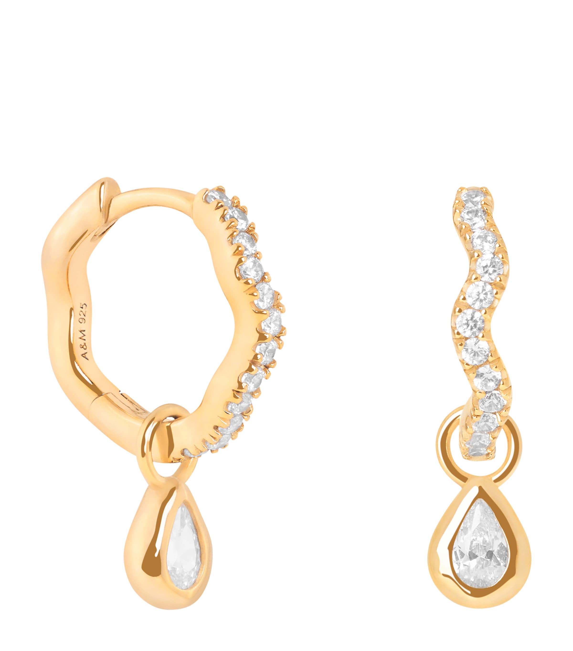Astrid & Miyu Gold-Plated Sterling Silver and Cubic Zirconia Ripple Pear Huggie Earrings Gold