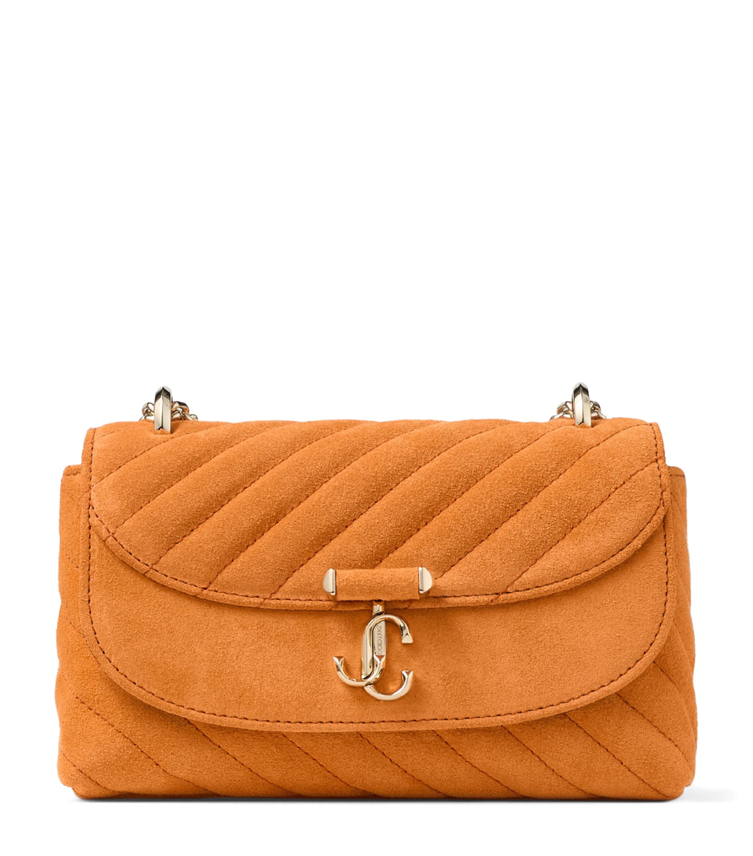 Jimmy Choo Small Quilted Suede Curve Cross-Body Bag Sunset Orange/shiny