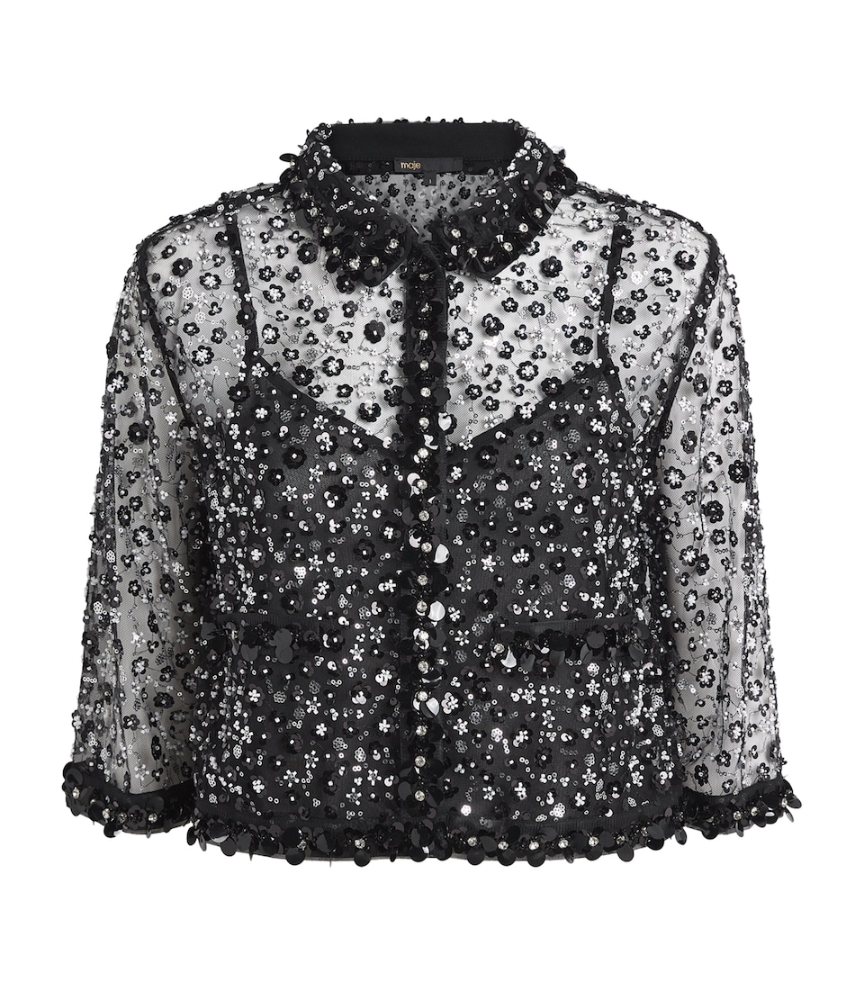 Sheer Rhinestone Polo Top