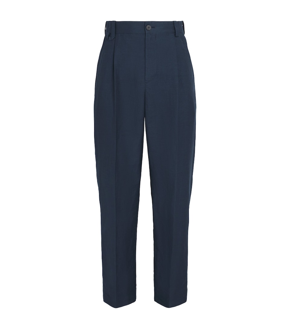 Jacquemus Mens Linen-Blend Pleated Croisière Trousers Dark Navy/