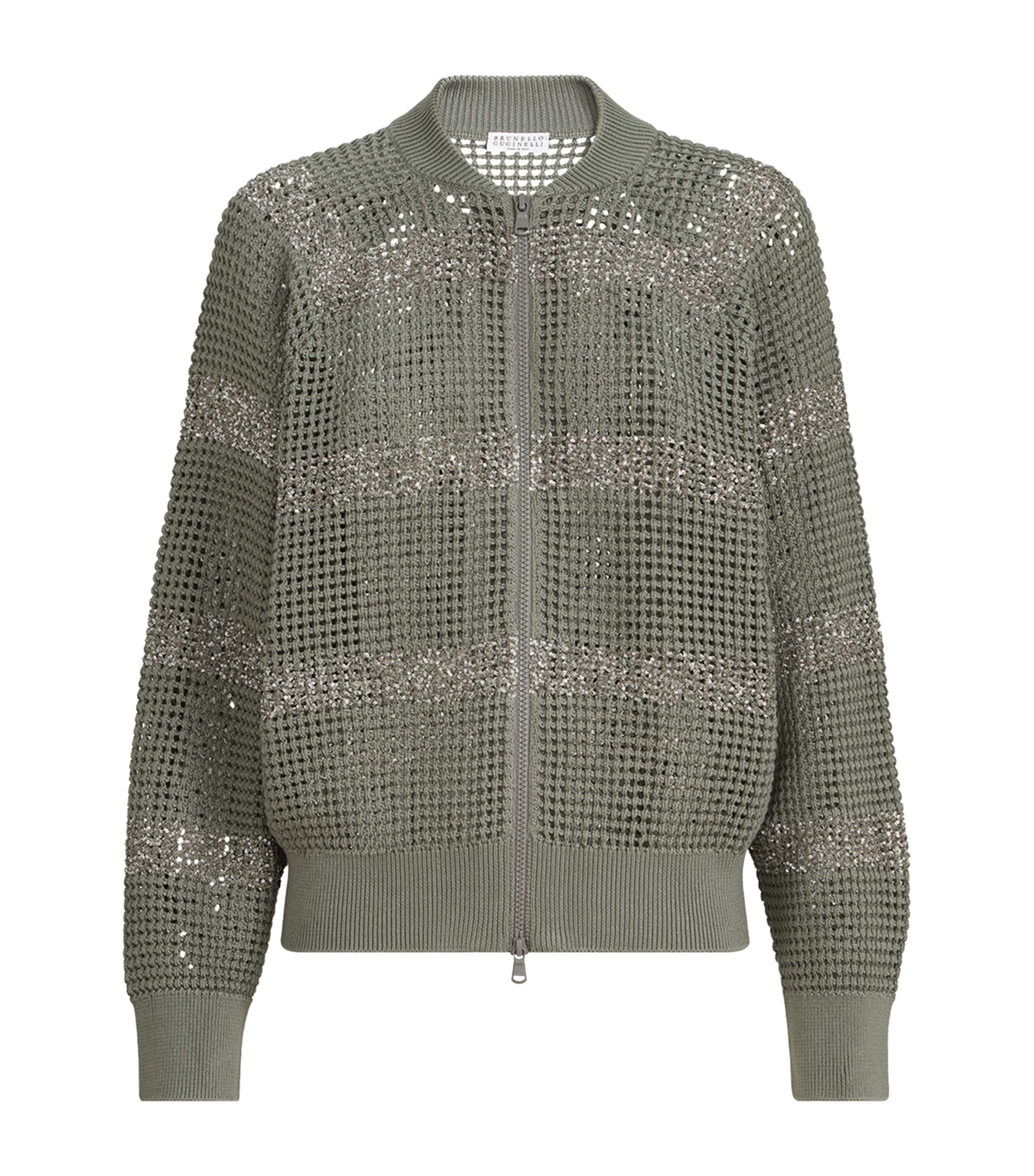Brunello Cucinelli Womens Cotton Crochet Sequin-Trim Cardigan