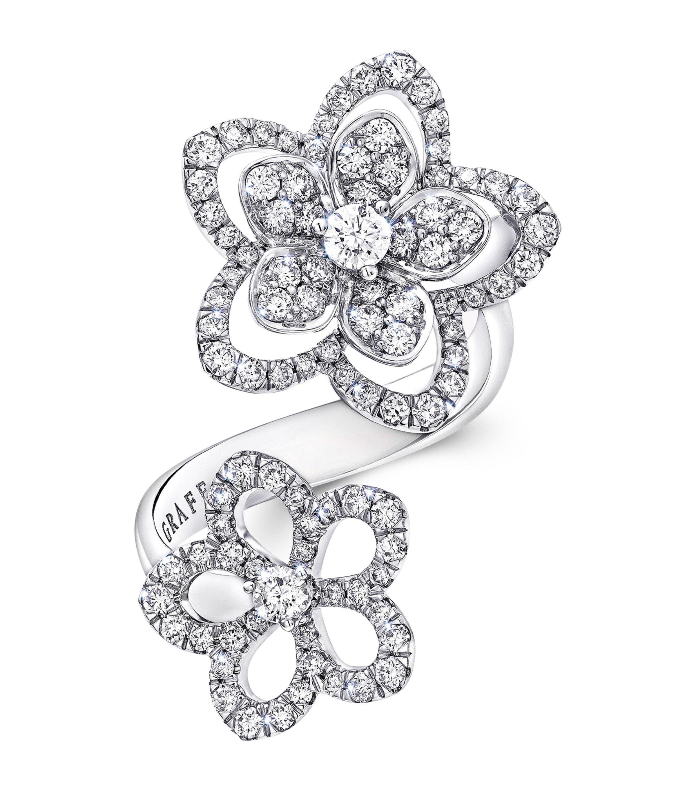 White Gold and Diamond Wild Flower Ring (One Size)