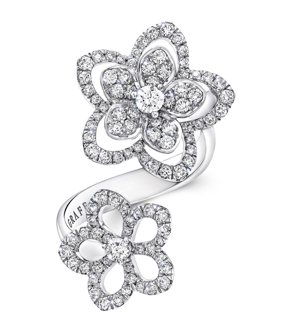 White Gold and Diamond Wild Flower Ring (One Size)