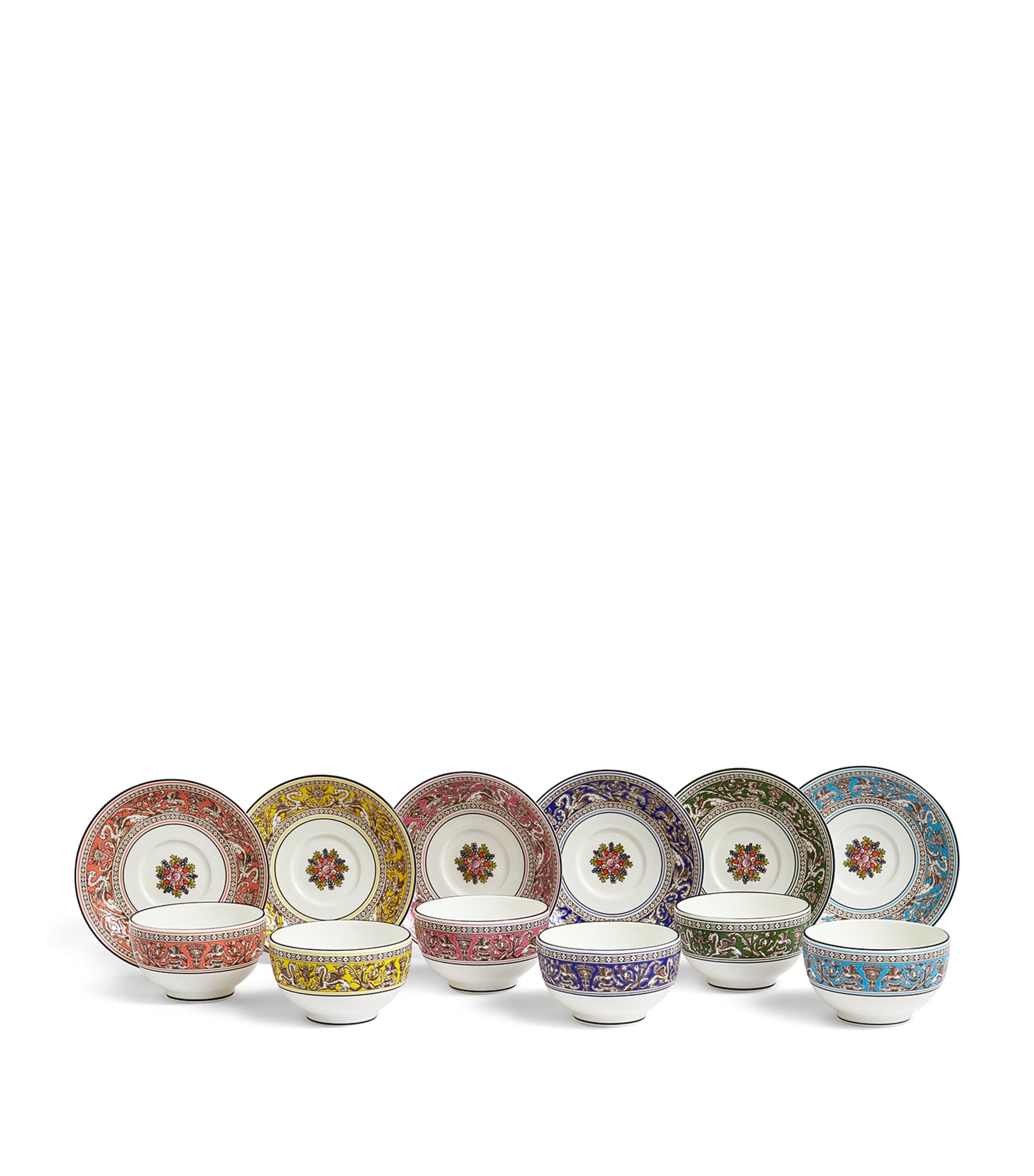 Set of 6 Florentine Tea Bowls and Saucers