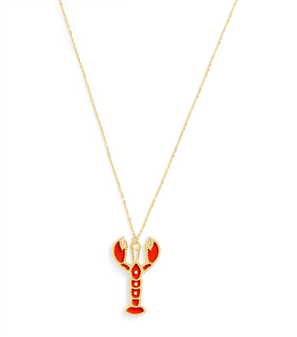 Yellow Gold and Coral Lobster Necklace