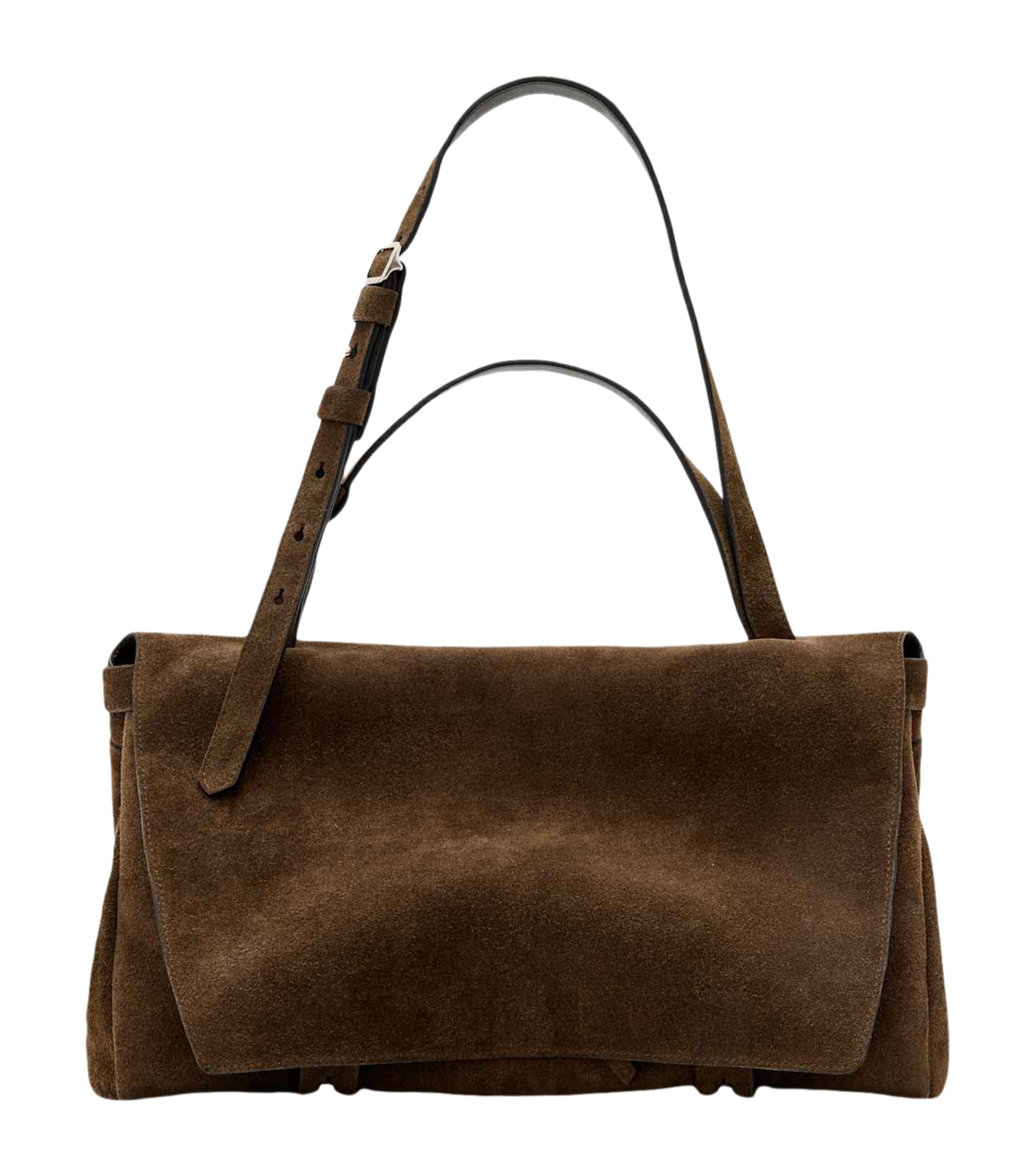 AllSaints Suede Joan Satchel Dark Khaki Green