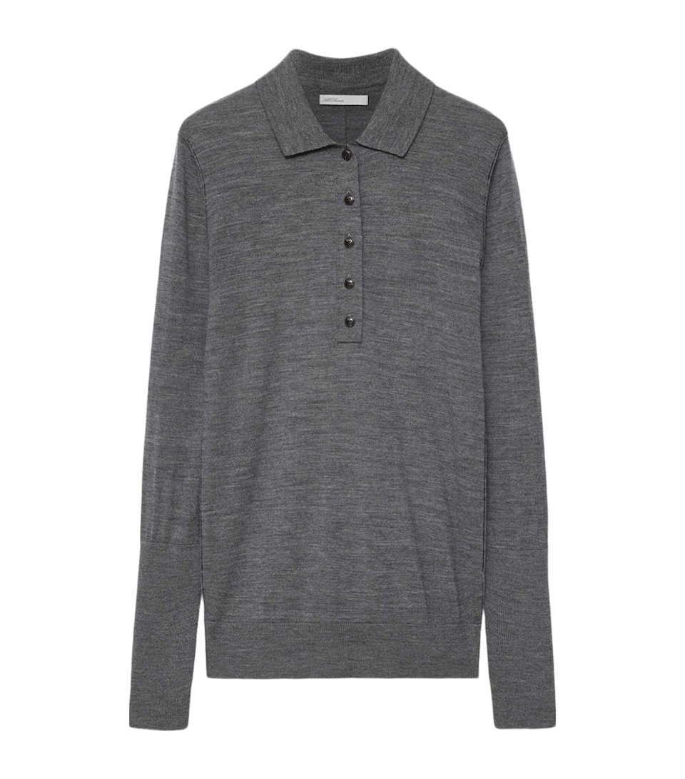 AllSaints Womens Merino Wool Martel Polo Sweater Grey Marl