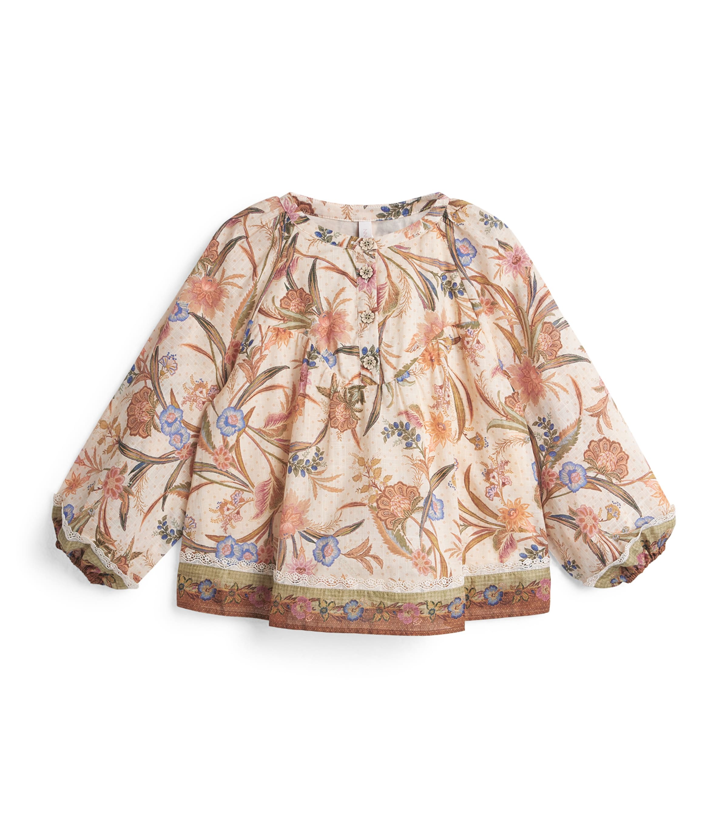 Zimmermann Kids Cotton Floral Indra Top (2-12 Years) Cream Kh Scarf Flrl
