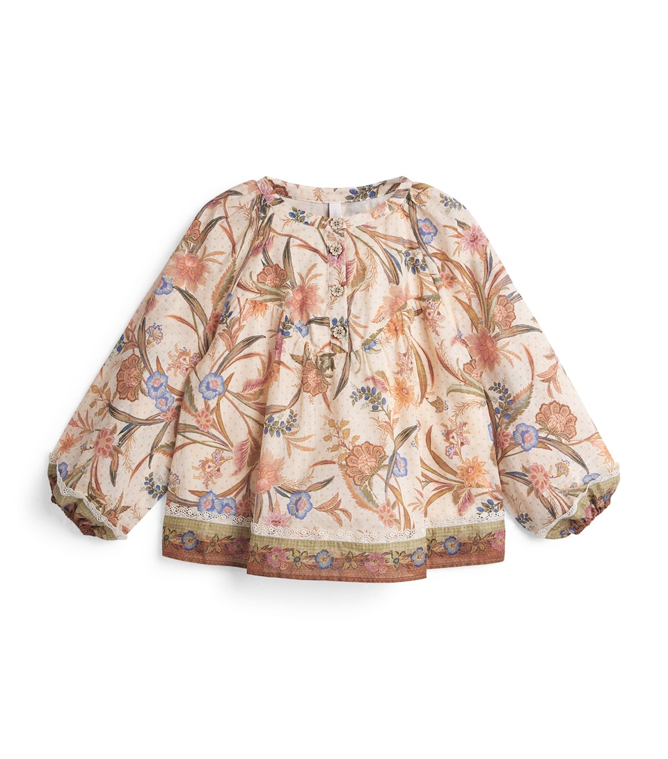 Zimmermann Kids Cotton Floral Indra Top (2-12 Years) Cream Kh Scarf Flrl