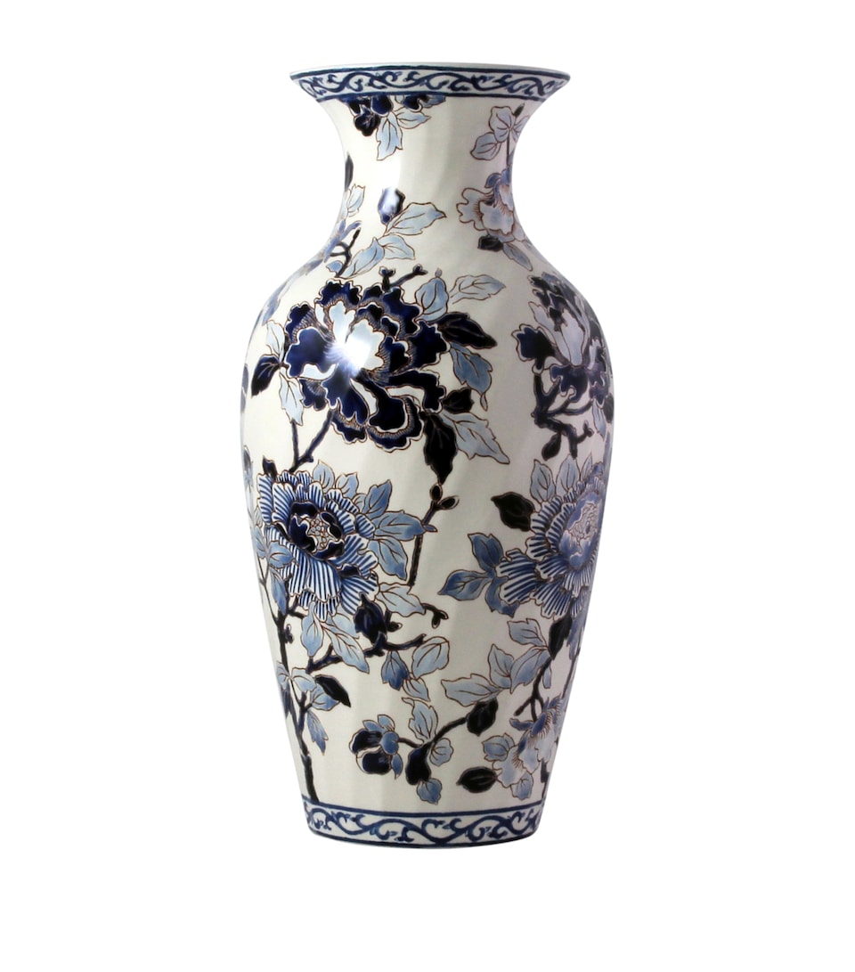 Gien Pivoines Fluted Vase (26cm) Blue