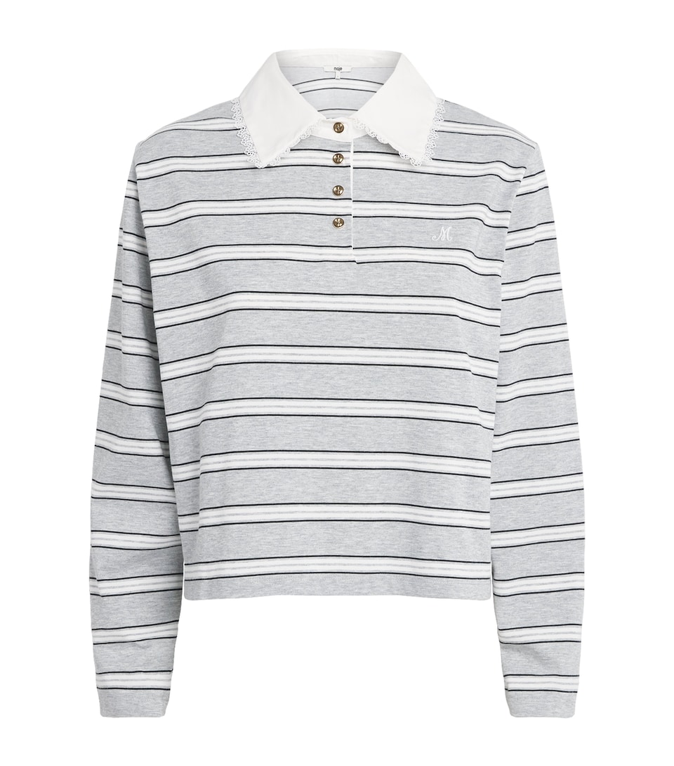 Maje Womens Lace-Collar Polo Sweater Light Grey