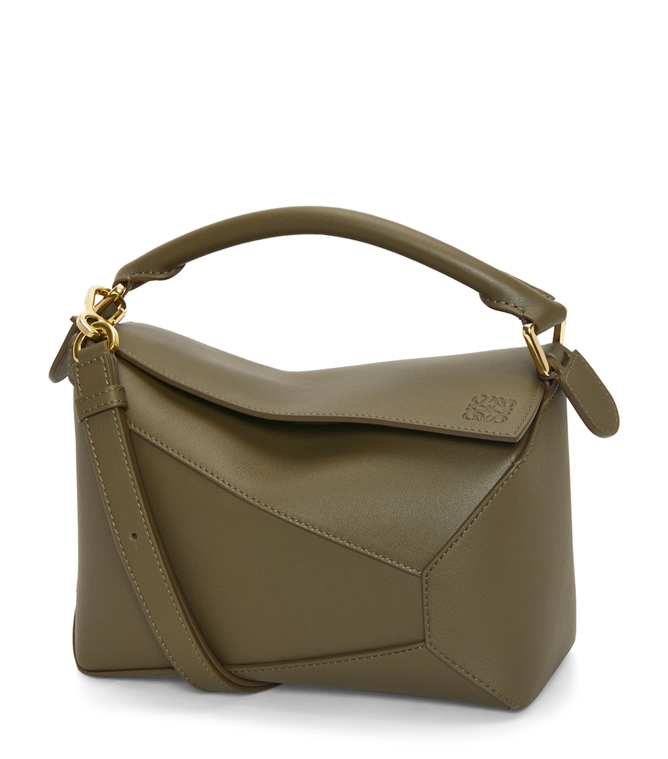 Small Leather Puzzle Edge Top-Handle Bag