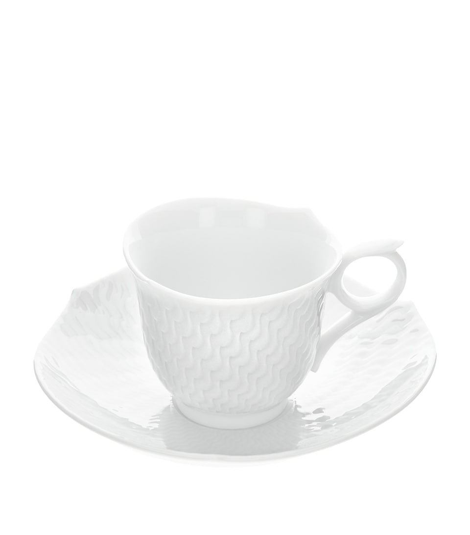 Meissen Porcelain Waves Relief Espresso Cup and Saucer White
