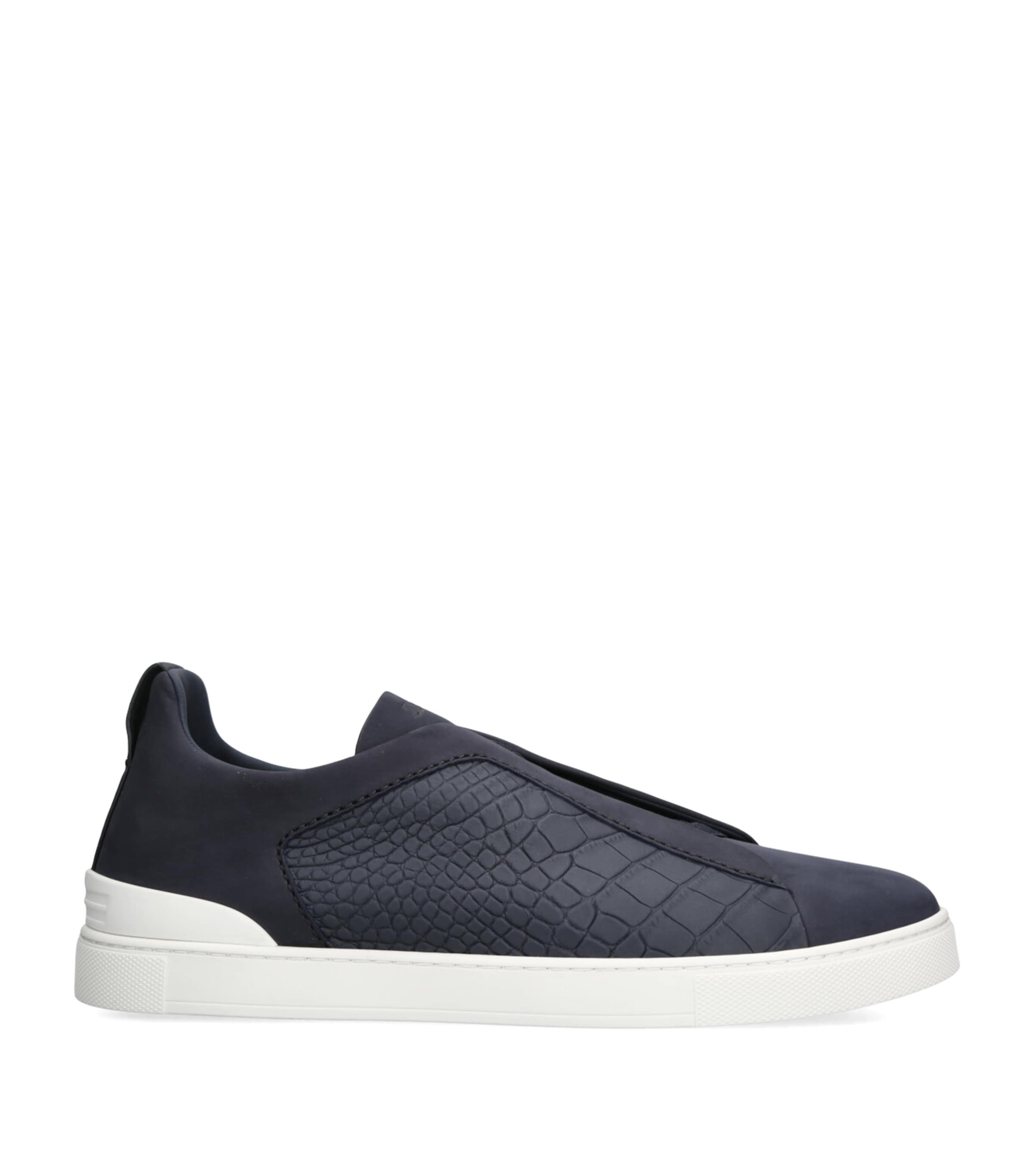 Zegna Crocodile Leather Triple Stitch SECONDSKIN Sneakers Blue/dark