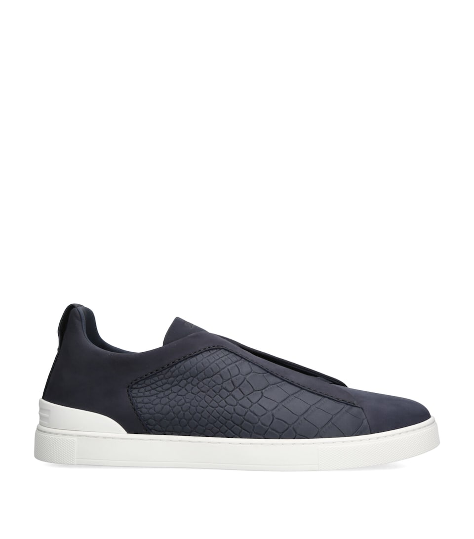 Zegna Crocodile Leather Triple Stitch SECONDSKIN Sneakers Blue/dark