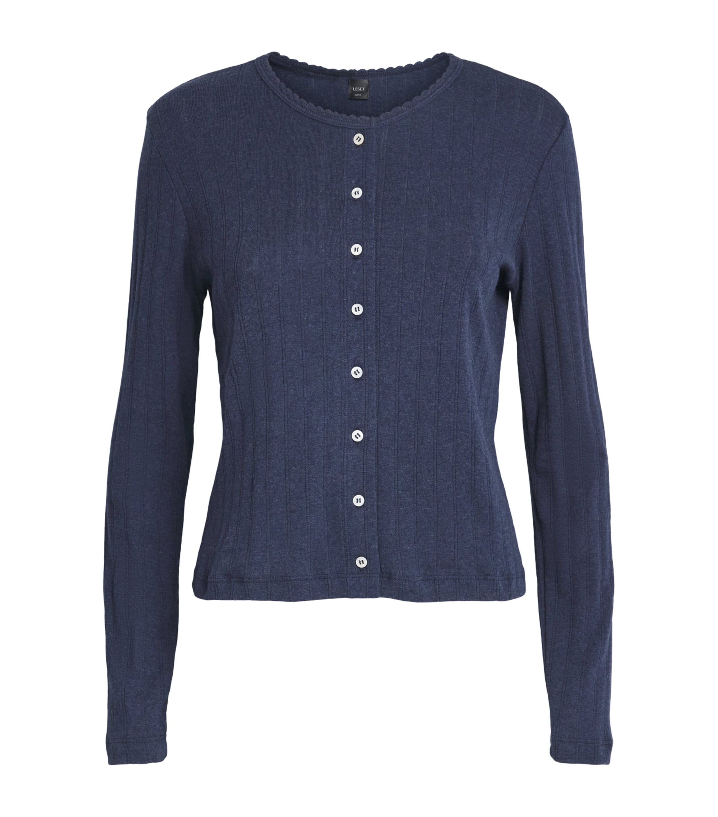 LESET Womens Cotton Pointelle Cardigan Midnight Melange