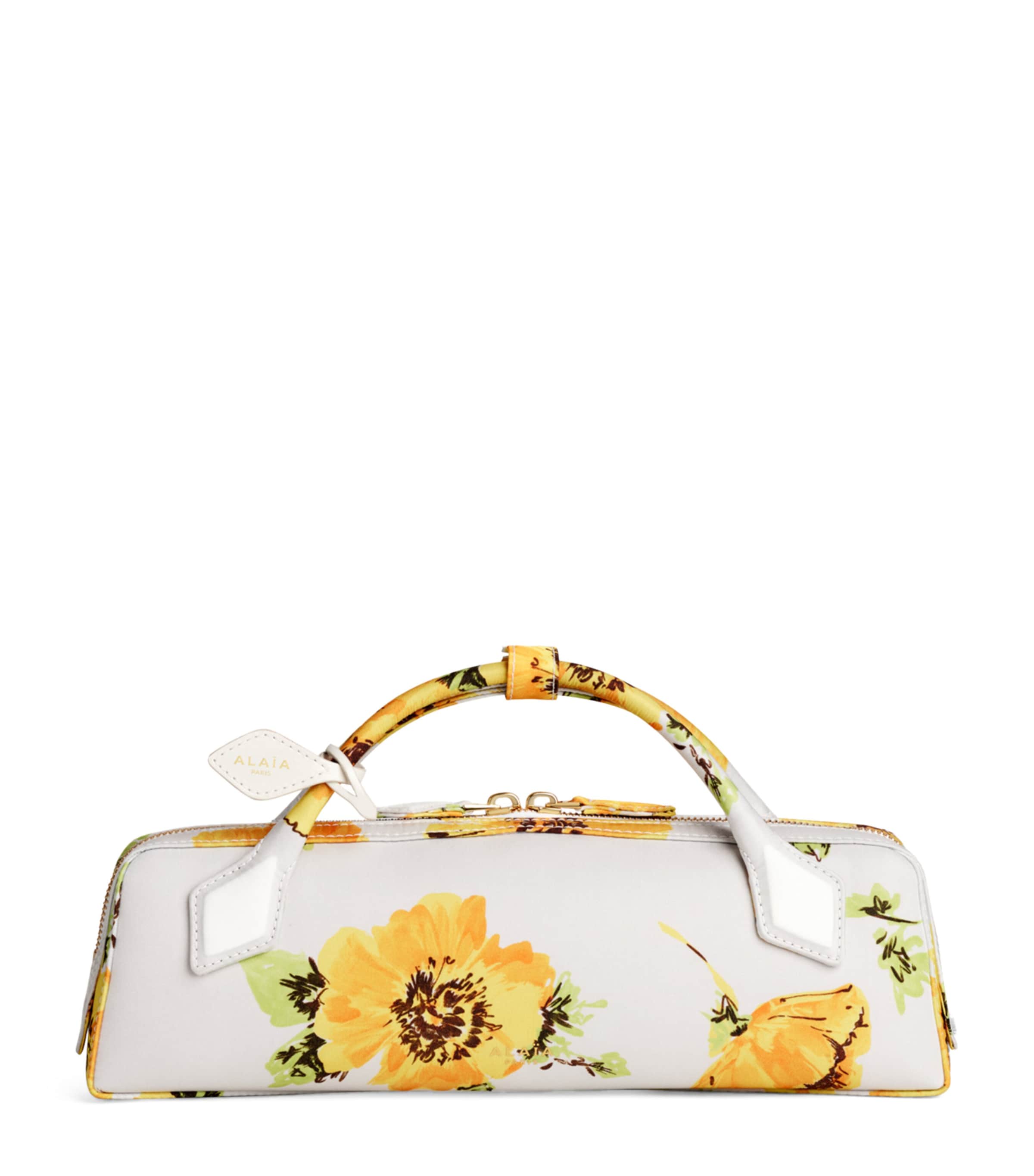 Alaïa Floral Le Teckel Top-Handle Bag White/yellow