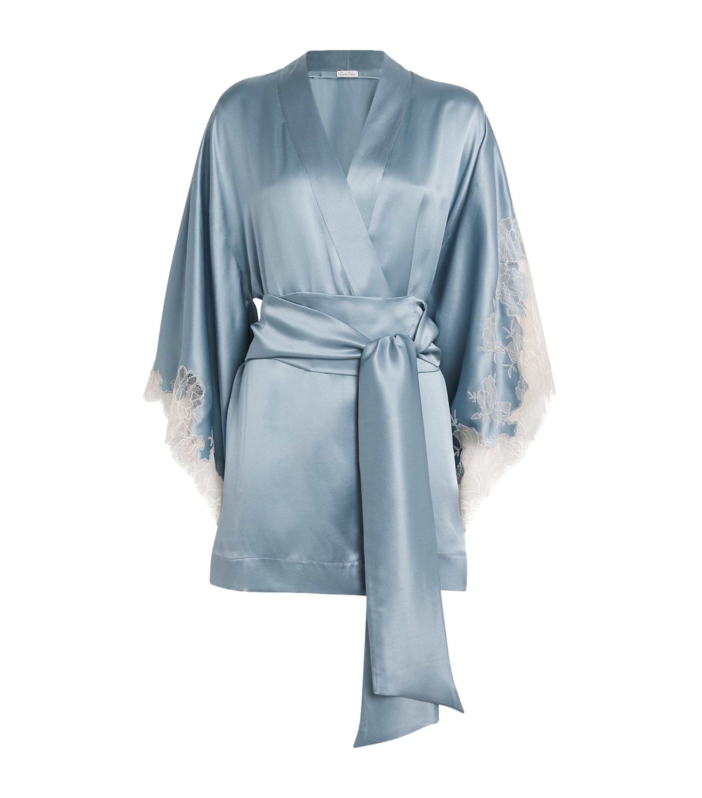 Silk Lace-Trim Short Kimono Robe