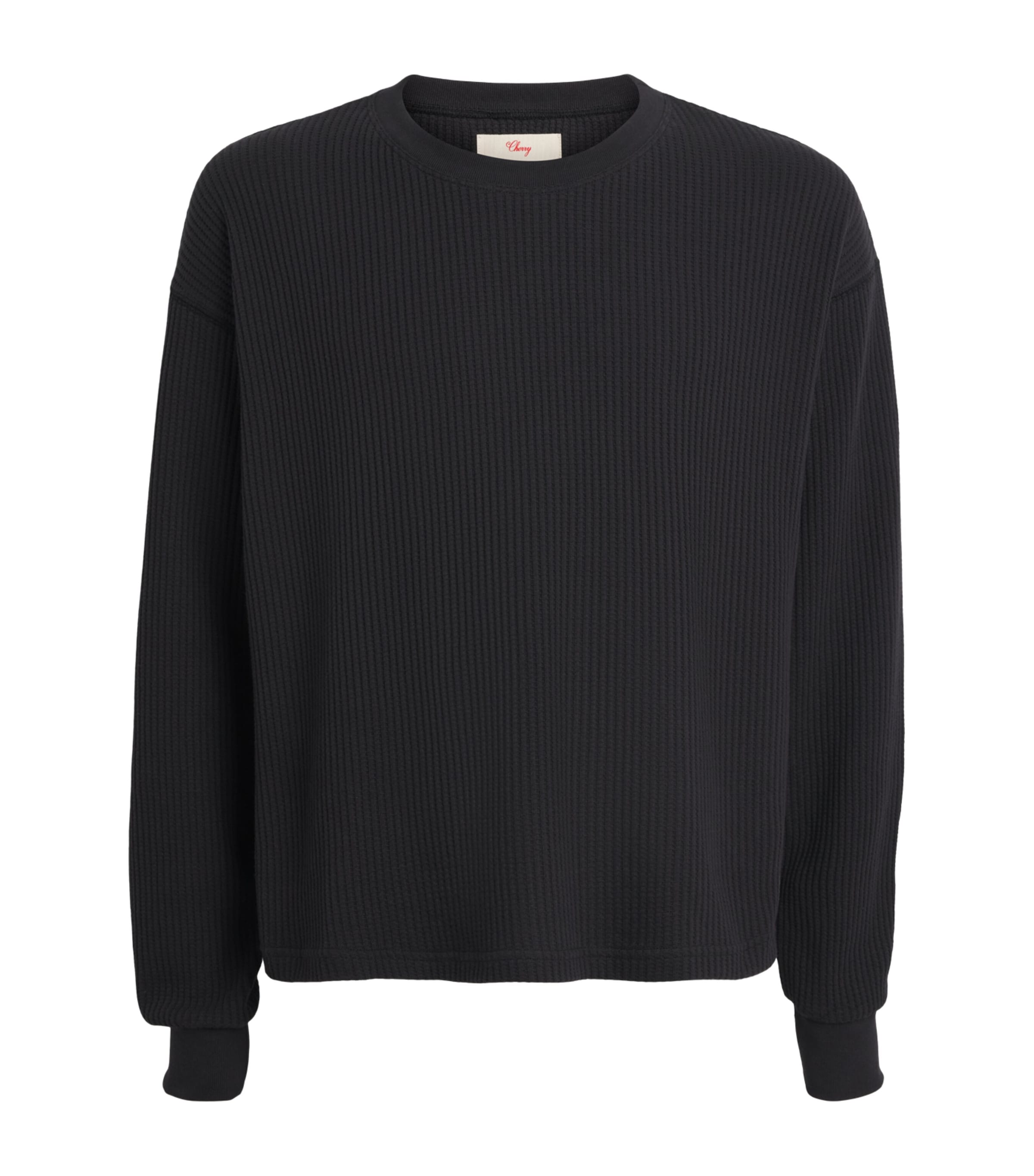 Cherry Los Angeles Mens Cotton-Blend Waffle-Knit Sweater Black