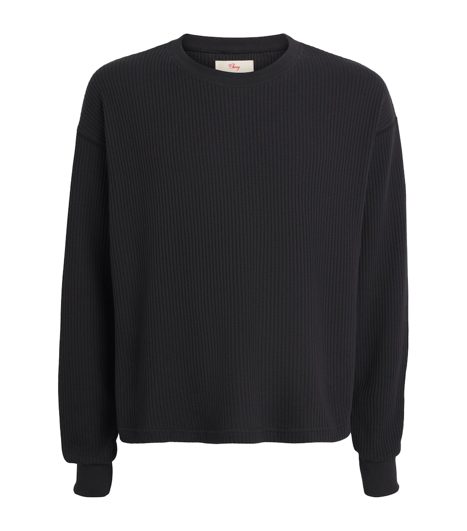 Cherry Los Angeles Mens Cotton-Blend Waffle-Knit Sweater Black