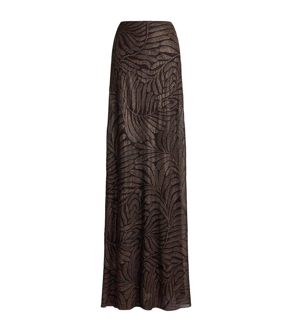 Ralph Lauren Collection Womens Foiled Silk Chiffon Masina Maxi Skirt Bronzed Deco
