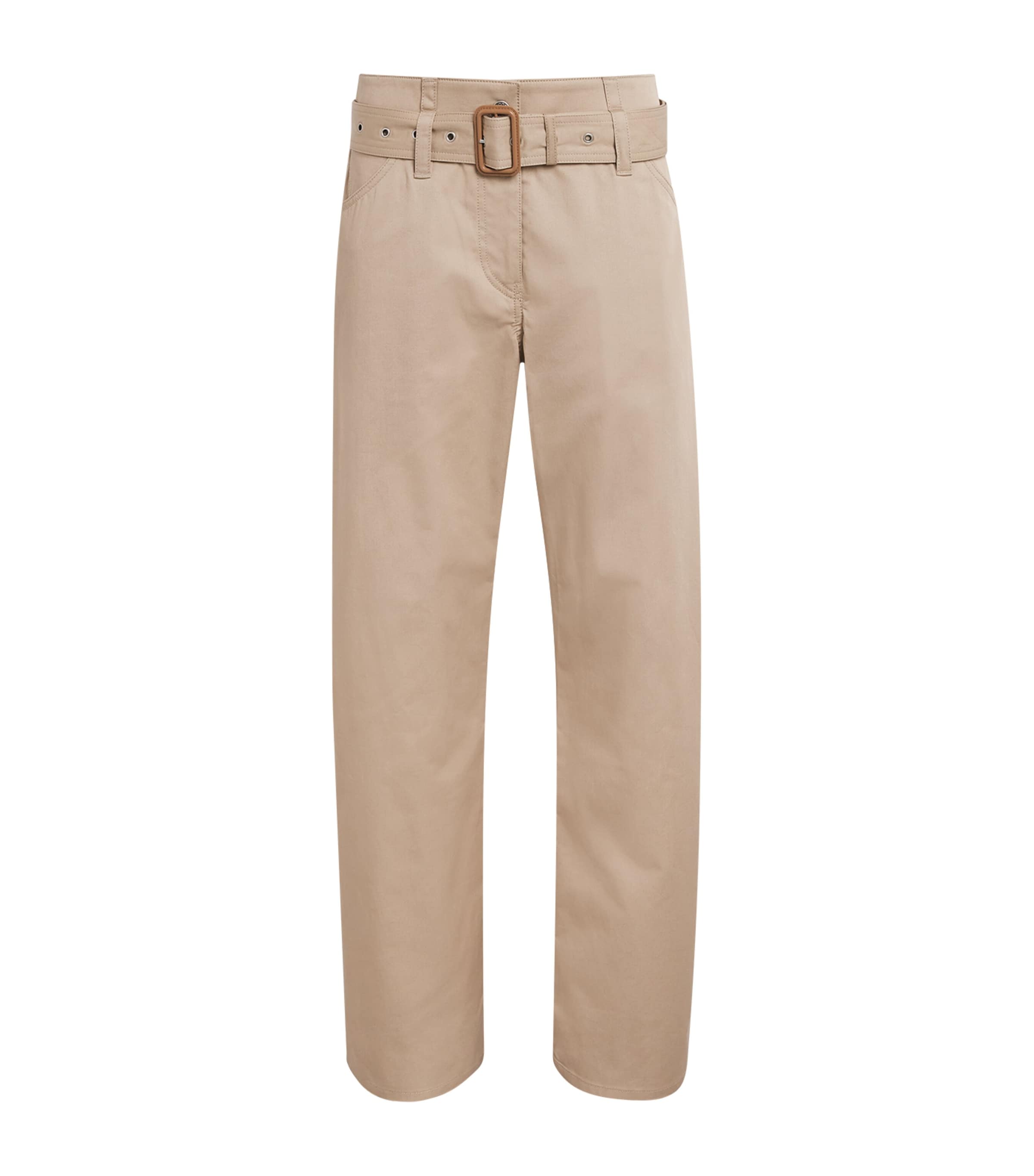 Acne Studios Womens Cotton Belted Trousers Pale Beige