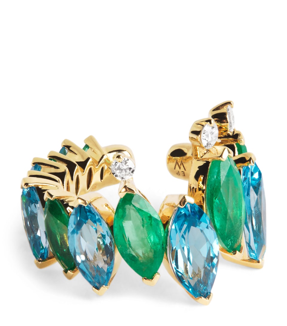 Yellow Gold, Emerald, Topaz and Apatite Ear Cuff