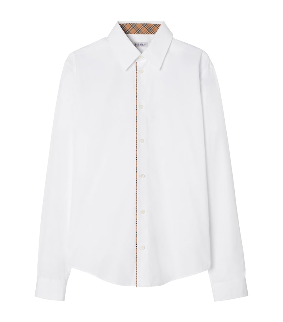 Burberry Mens Cotton Check-Piping Shirt Optic White