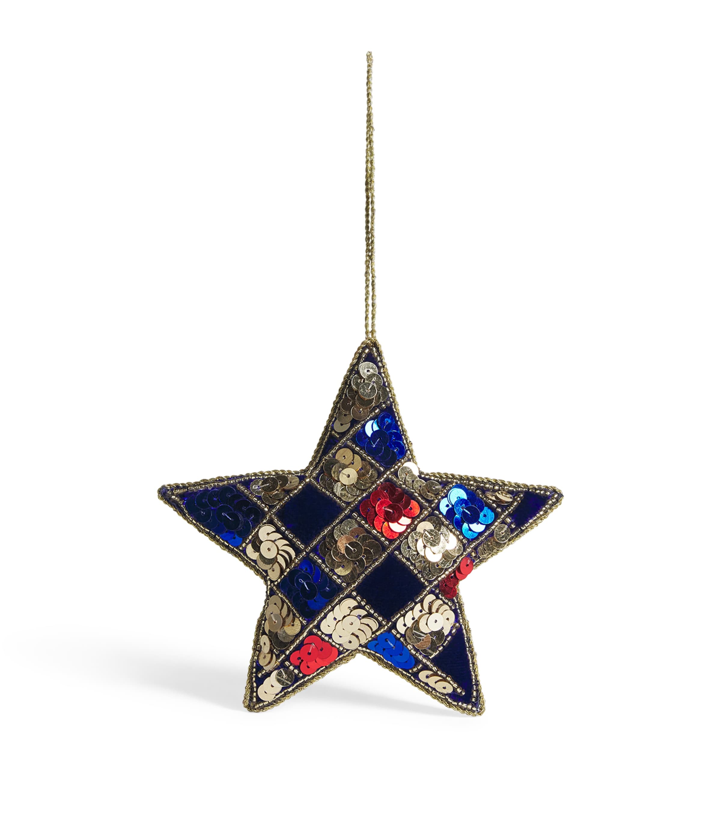 Harrods Sequinned Star Tree Decoration Blue/gold/red