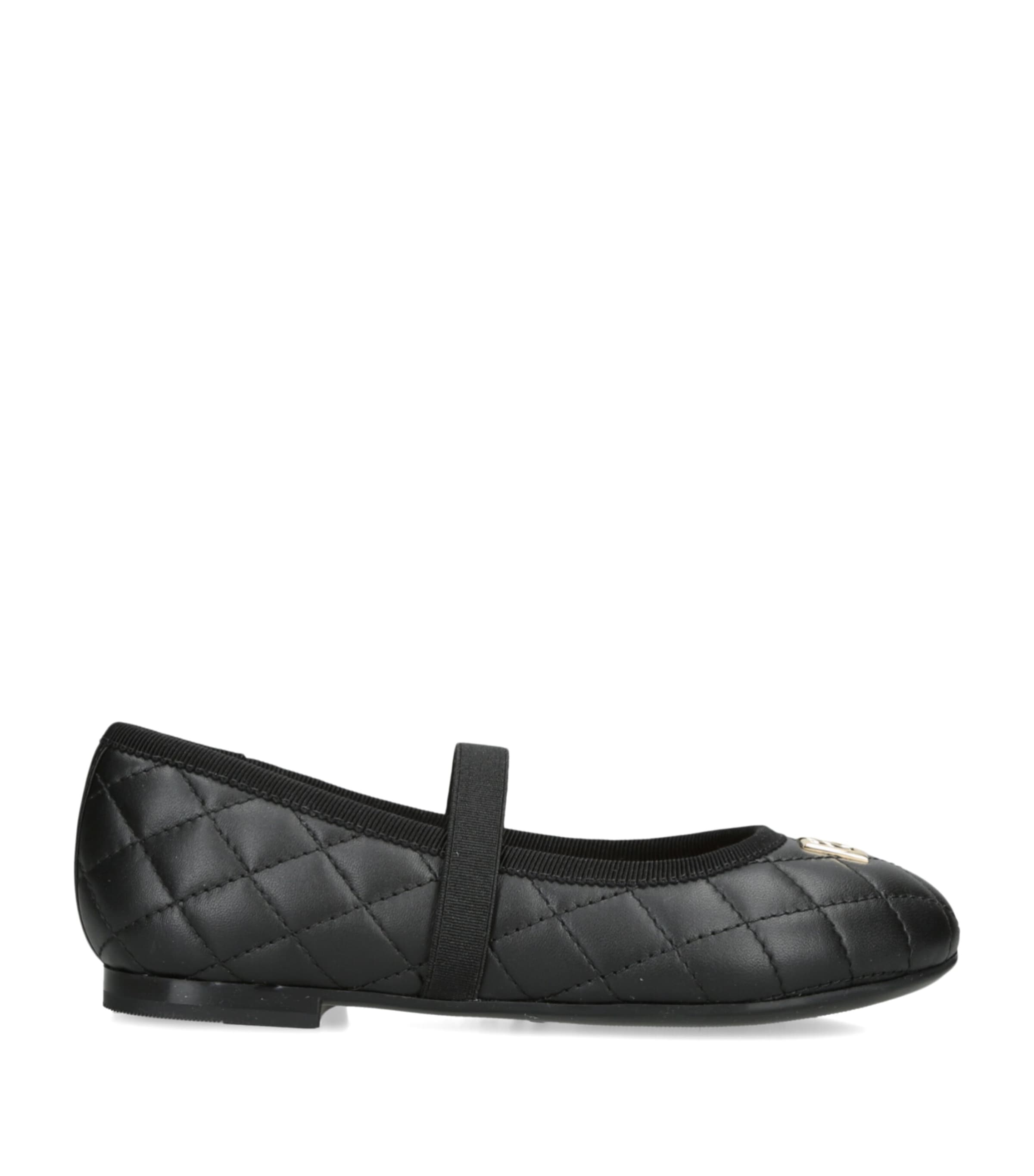 Dolce&Gabbana Kids Leather Quilted Ballet Flats Black