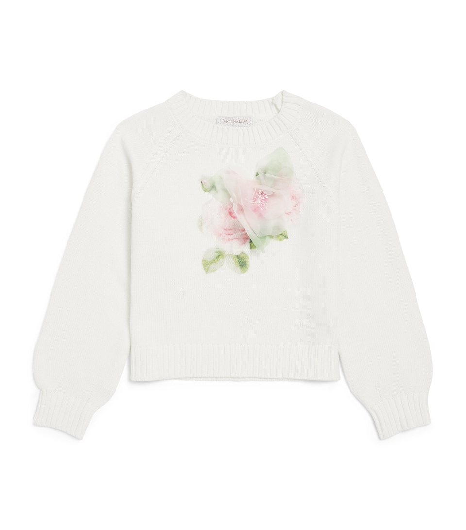 Monnalisa Floral Appliqué Sweater (4-14 Years) Panna