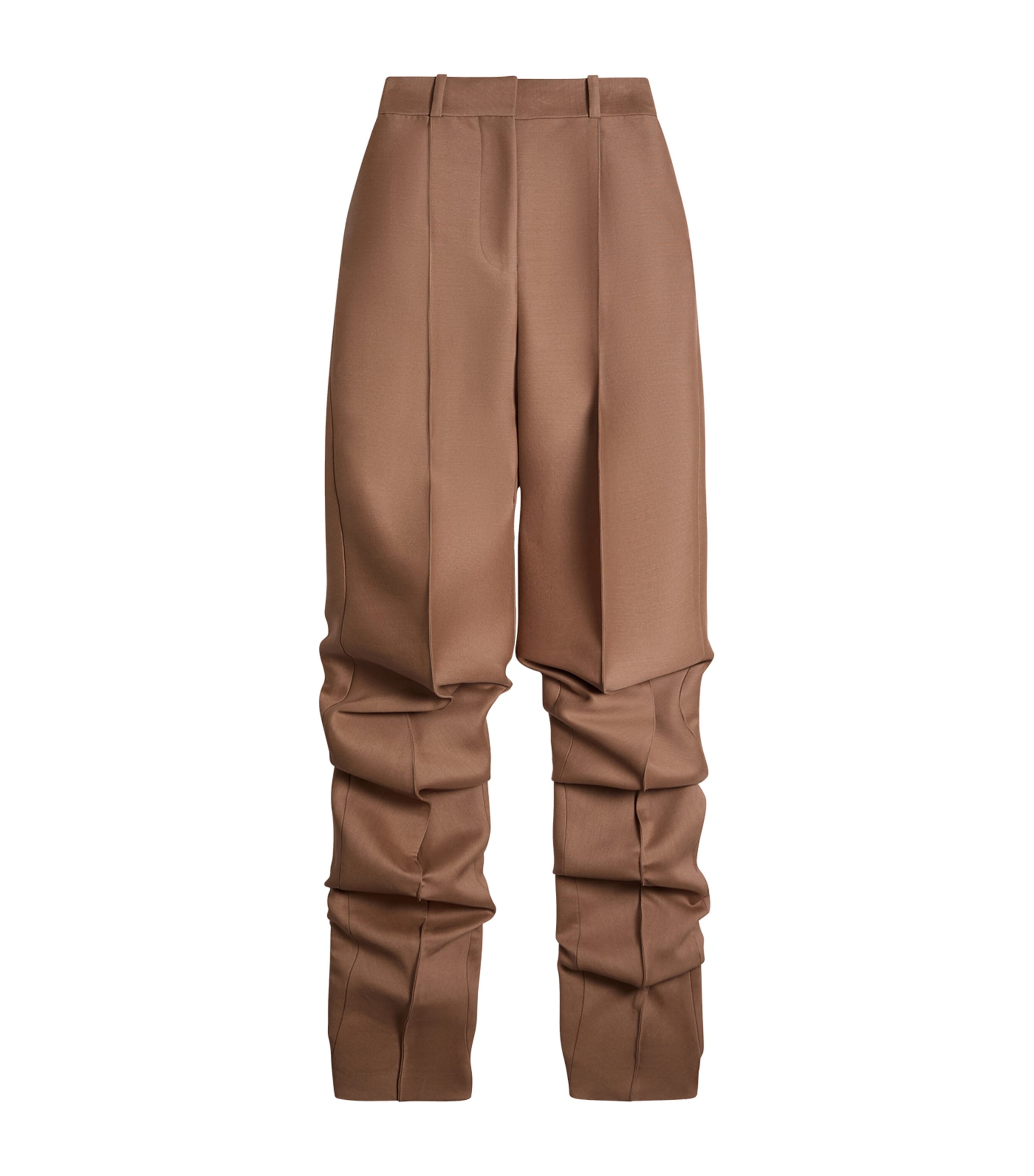Schiaparelli Womens Wool-Silk Demi-Lune Trousers Dark Brown