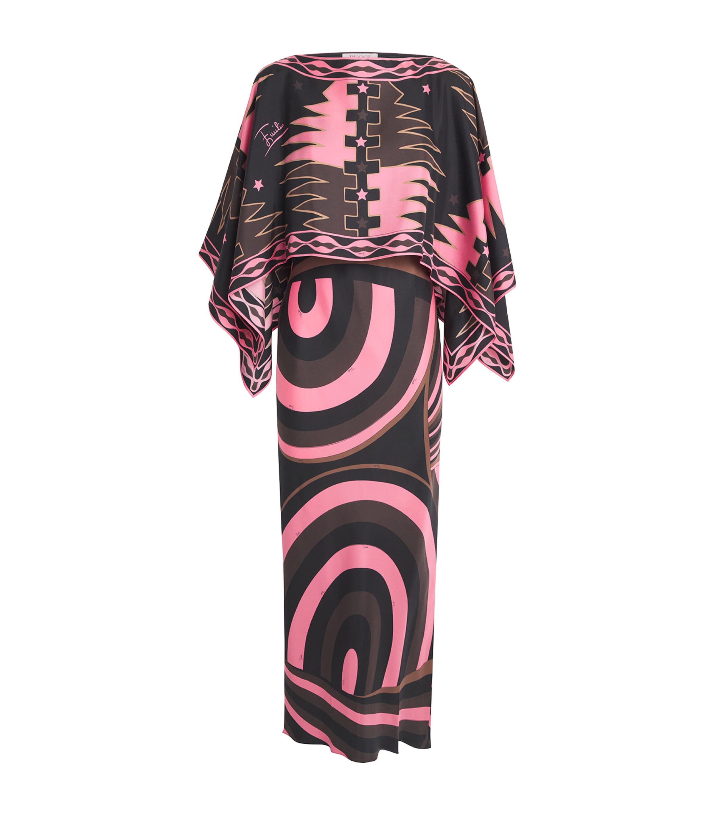 PUCCI Womens Silk Iride Cape-Detail Maxi Dress Brown Coral