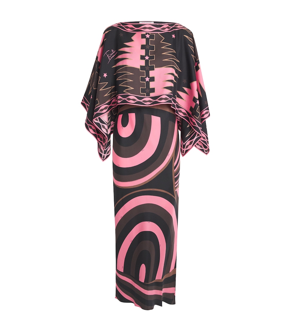 PUCCI Womens Silk Iride Cape-Detail Maxi Dress Brown Coral