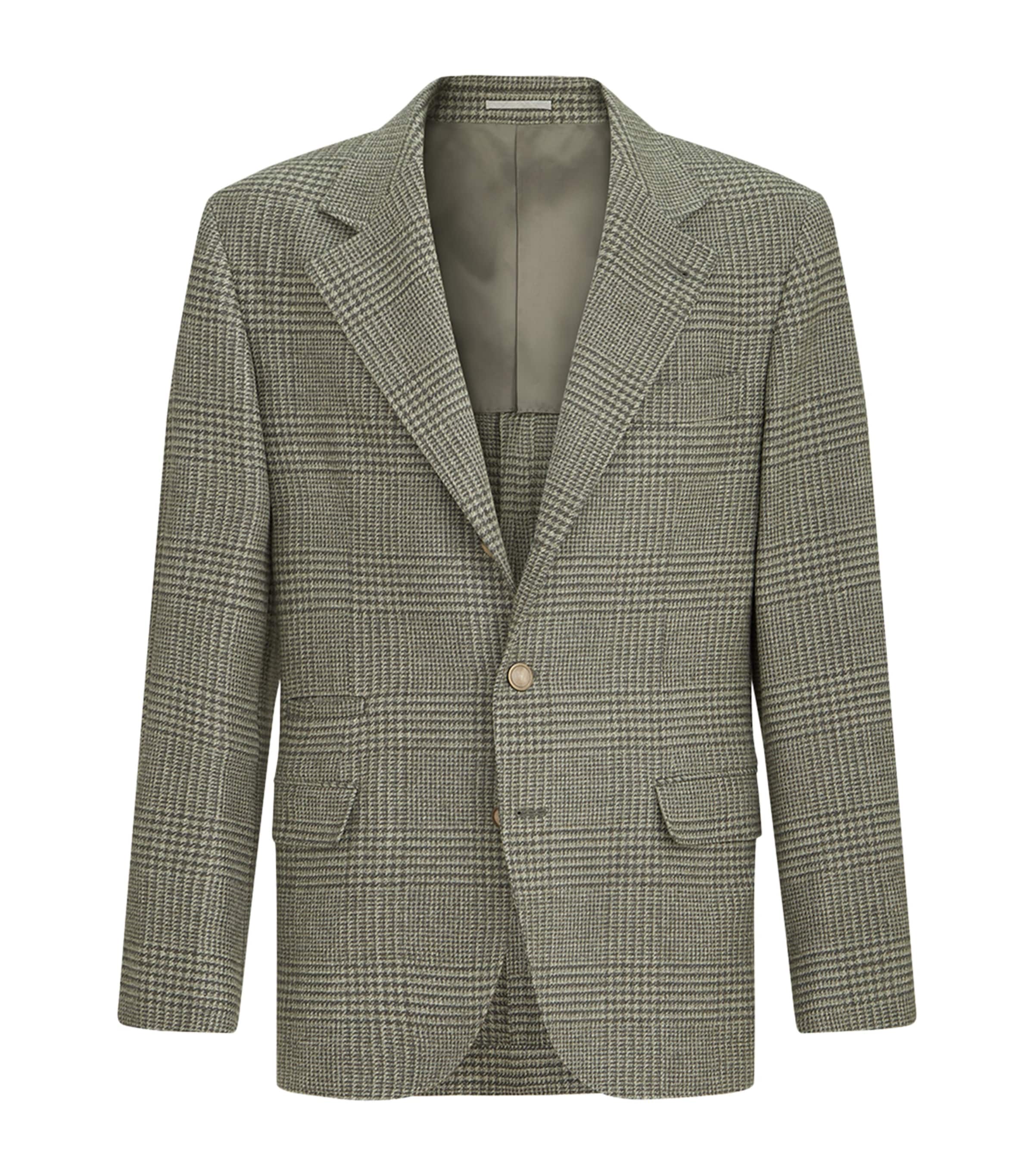 Brunello Cucinelli Mens Wool-Cashmere-Blend Check Blazer