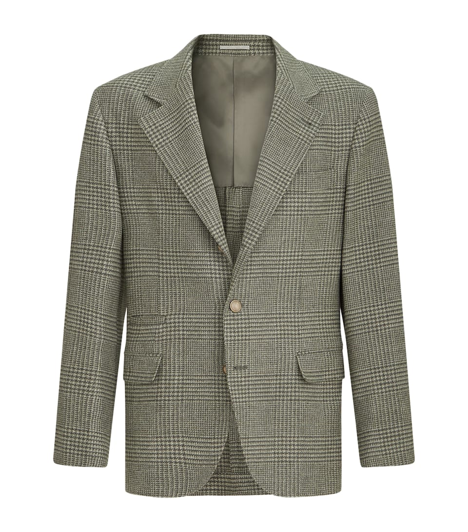 Brunello Cucinelli Mens Wool-Cashmere-Blend Check Blazer