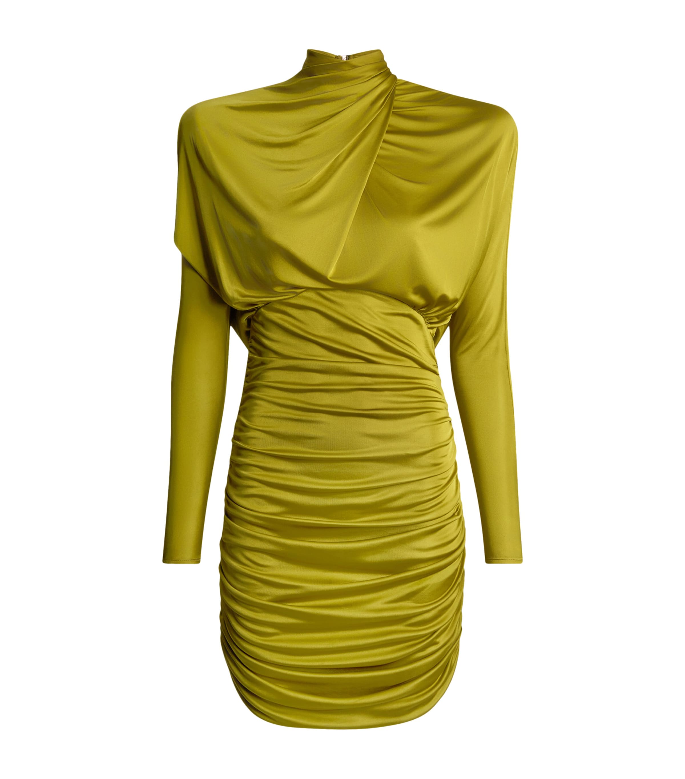 Balmain Womens Draped Long-Sleeve Mini Dress Green Vert Pomme