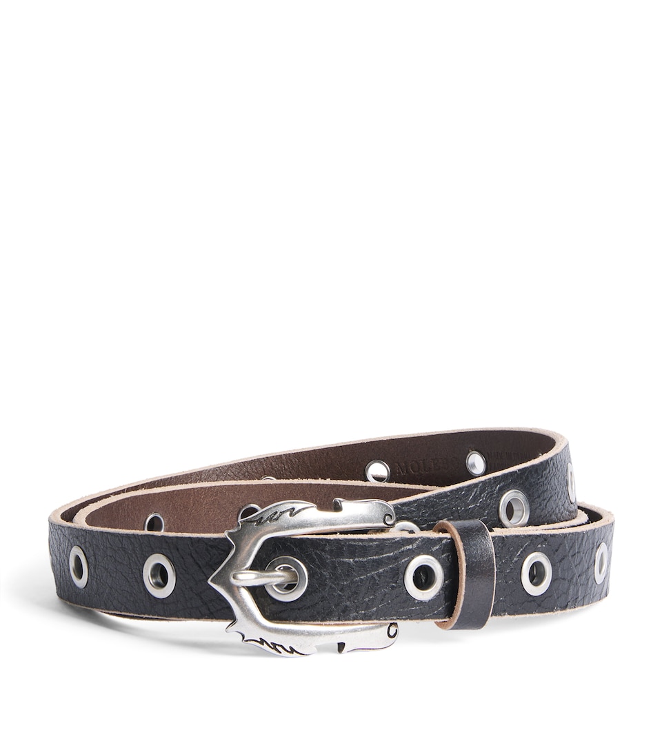 Molebo Leather Eyelet Western Belt Crackle Blk Lthr